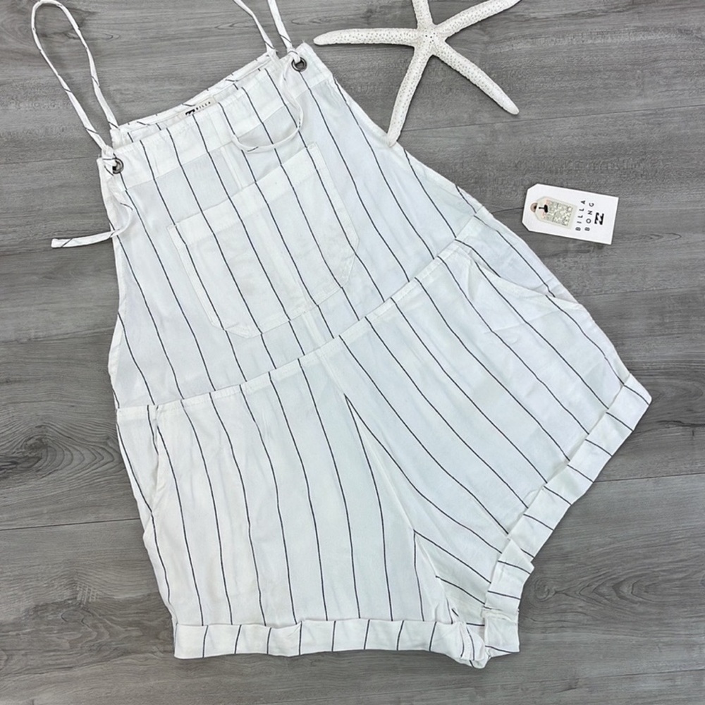 🔆BILLABONG🔆 Wild Pursuit White Striped Short Overalls ROMPER - Picture 13 of 13